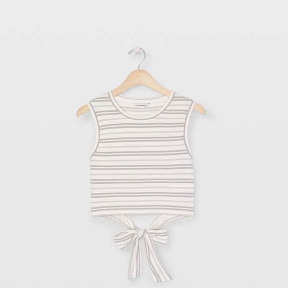 Club Monaco Tie Back Crop Top, White and Grey Striped, Size S, NWOT - Picture 3 of 7